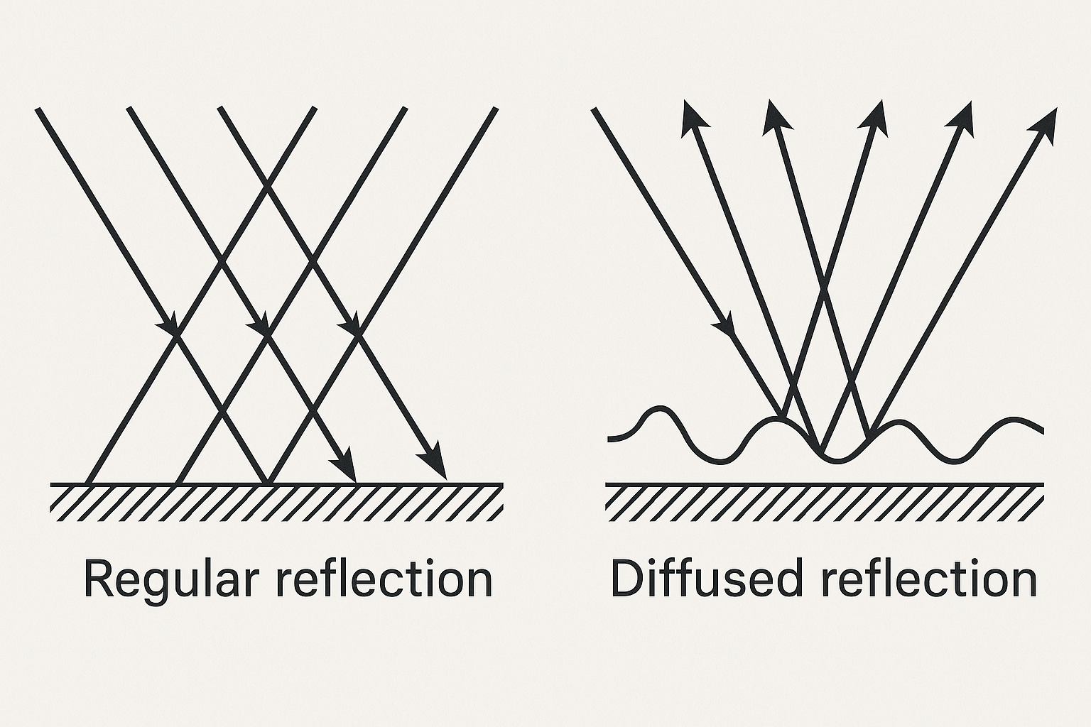 Regular Reflection and Diffused Reflection Ray Diagram Class 10 Physics